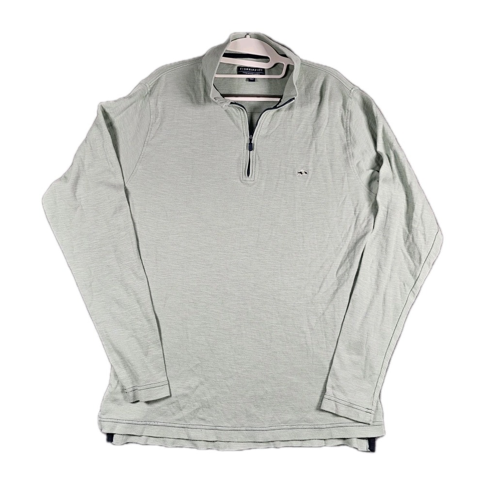 Fish Hippie Quarter Zip‎ Pullover Mens Medium Green Lightweight Knit Sweater
